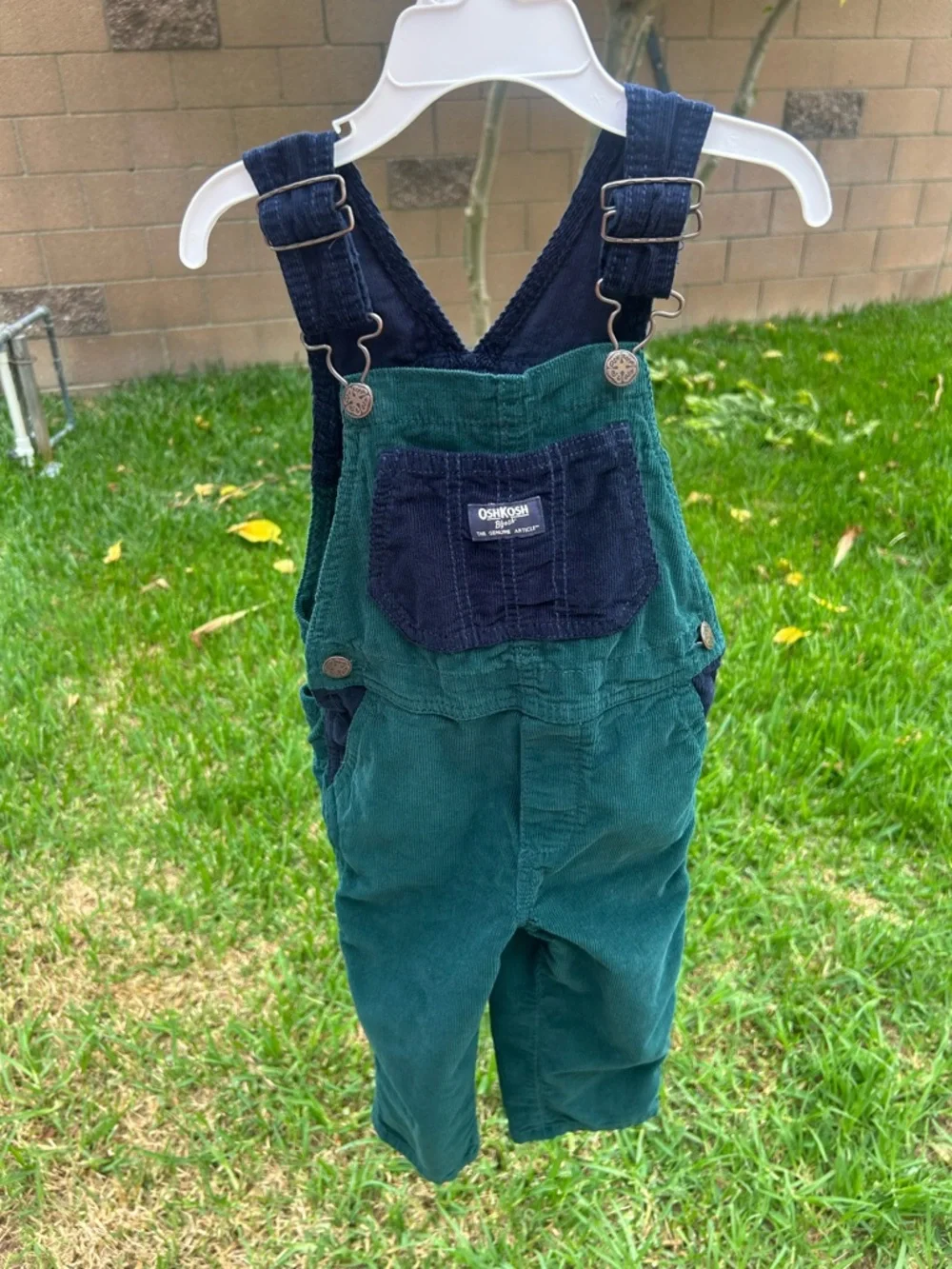 OshKosh B'gosh Green Corduroy Overalls with Navy Pocket